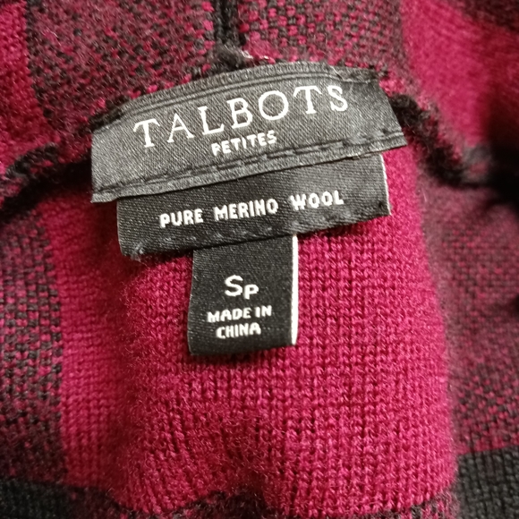 Talbots Merino Wool Buffalo Check Plaid Open-Front Sweater - Picture 8 of 9